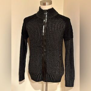 XIOS Black & Gray Knitted Cardigan Sweater/Jacket W Front & Pocket Zippers SZ M